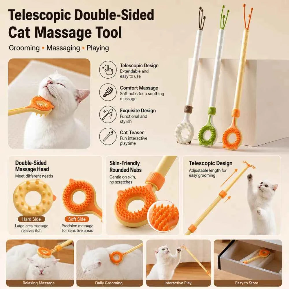 Telescopic Double-Sided Cat Massage and Teaser Wand